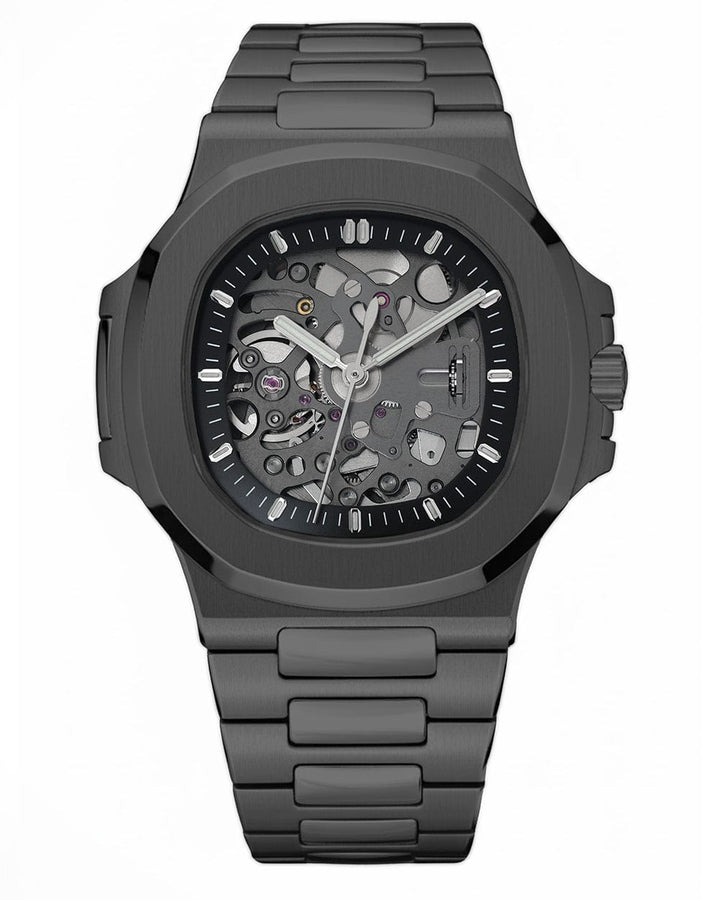 Seiko Mod Nautilus 40mm Skeleton Watch – Black PVD finish
