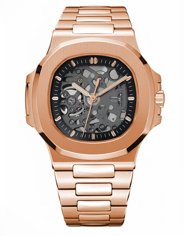Seiko Mod Nautilus 40mm Skeleton Watch – Rose Gold finish