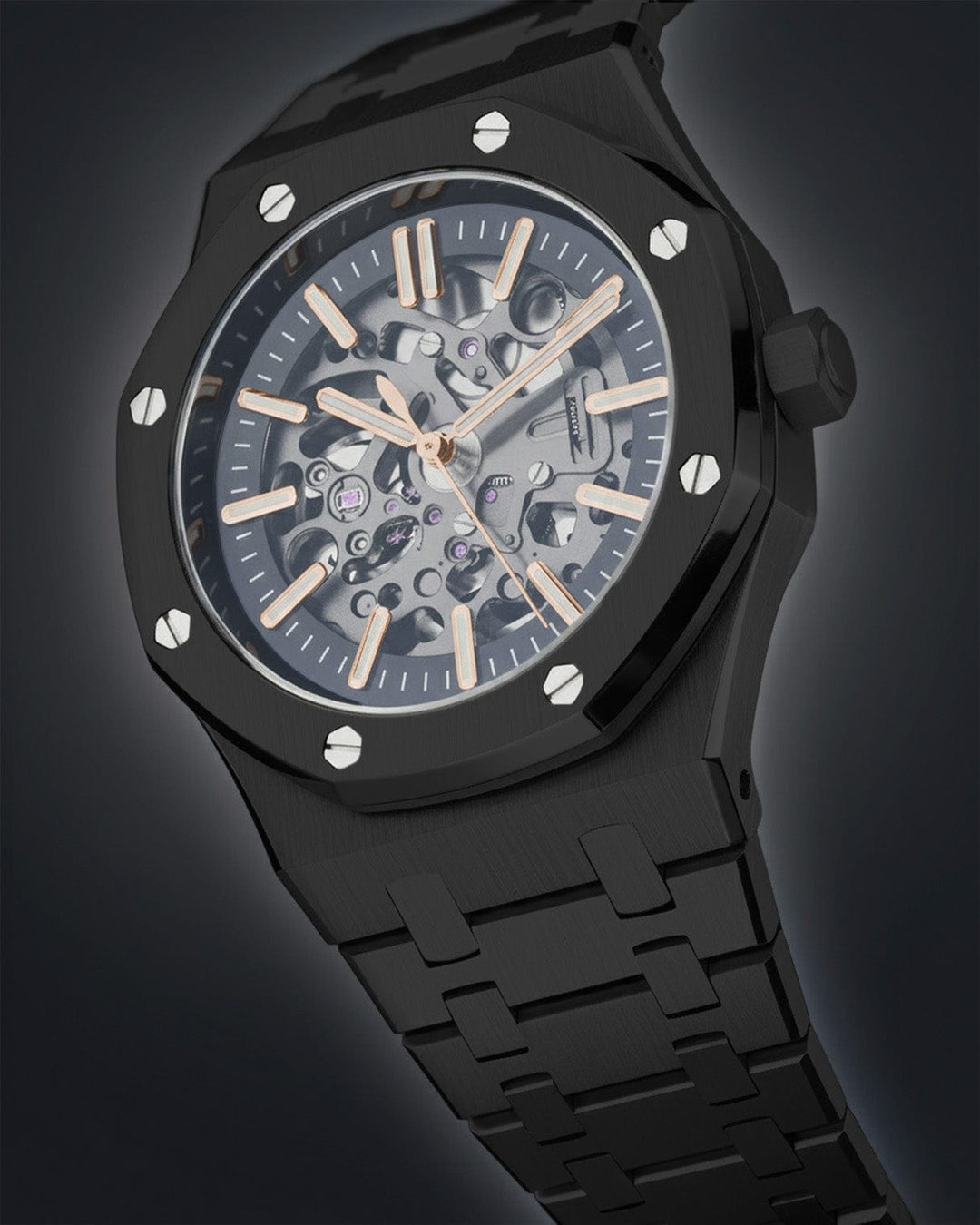 Nomods Seiko Mod -  Royal Oak Skeleton 41mm Black PVD Rose Gold