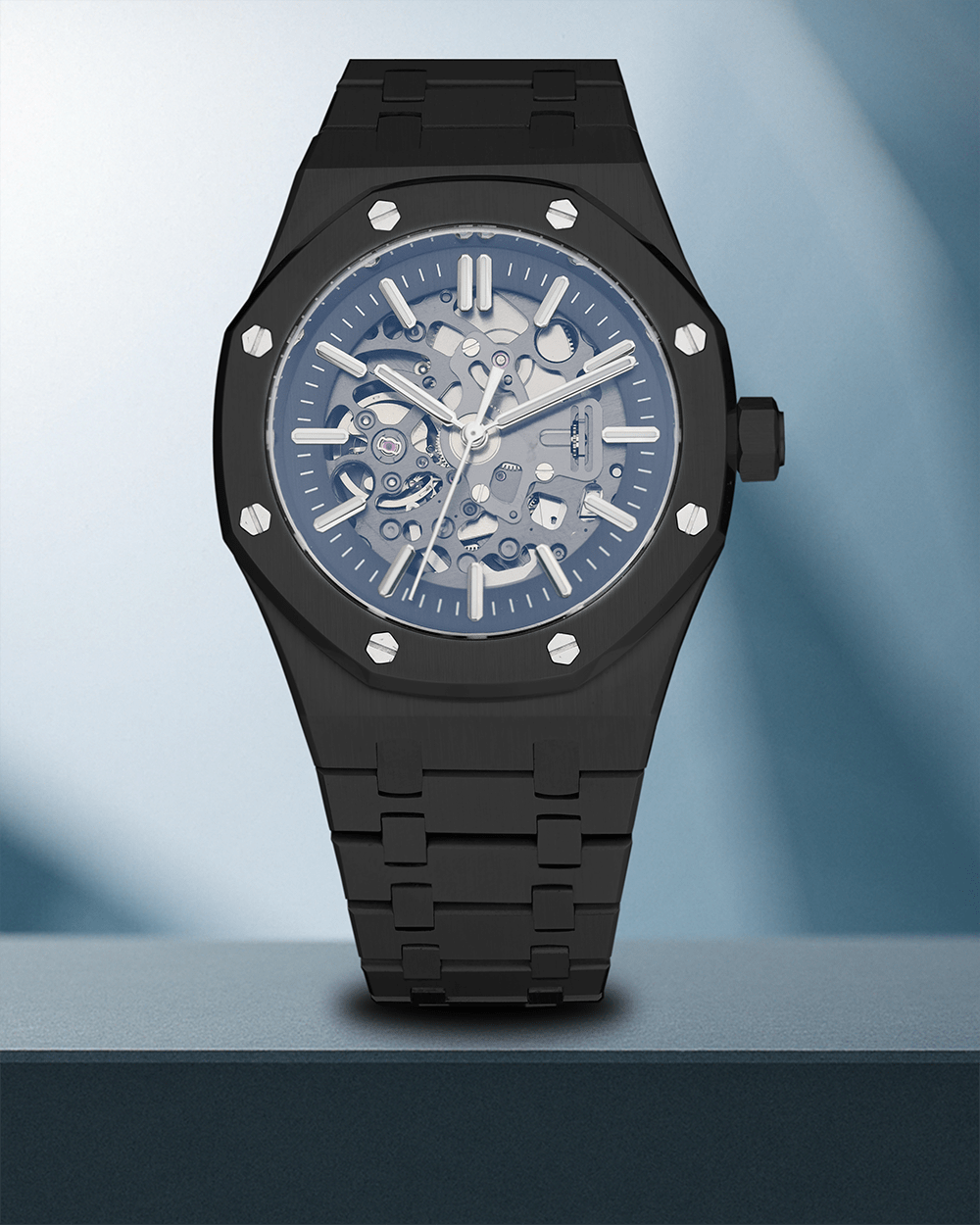 Nomods Seiko Mod -  Royal Oak Skeleton 41mm Black PVD Silver
