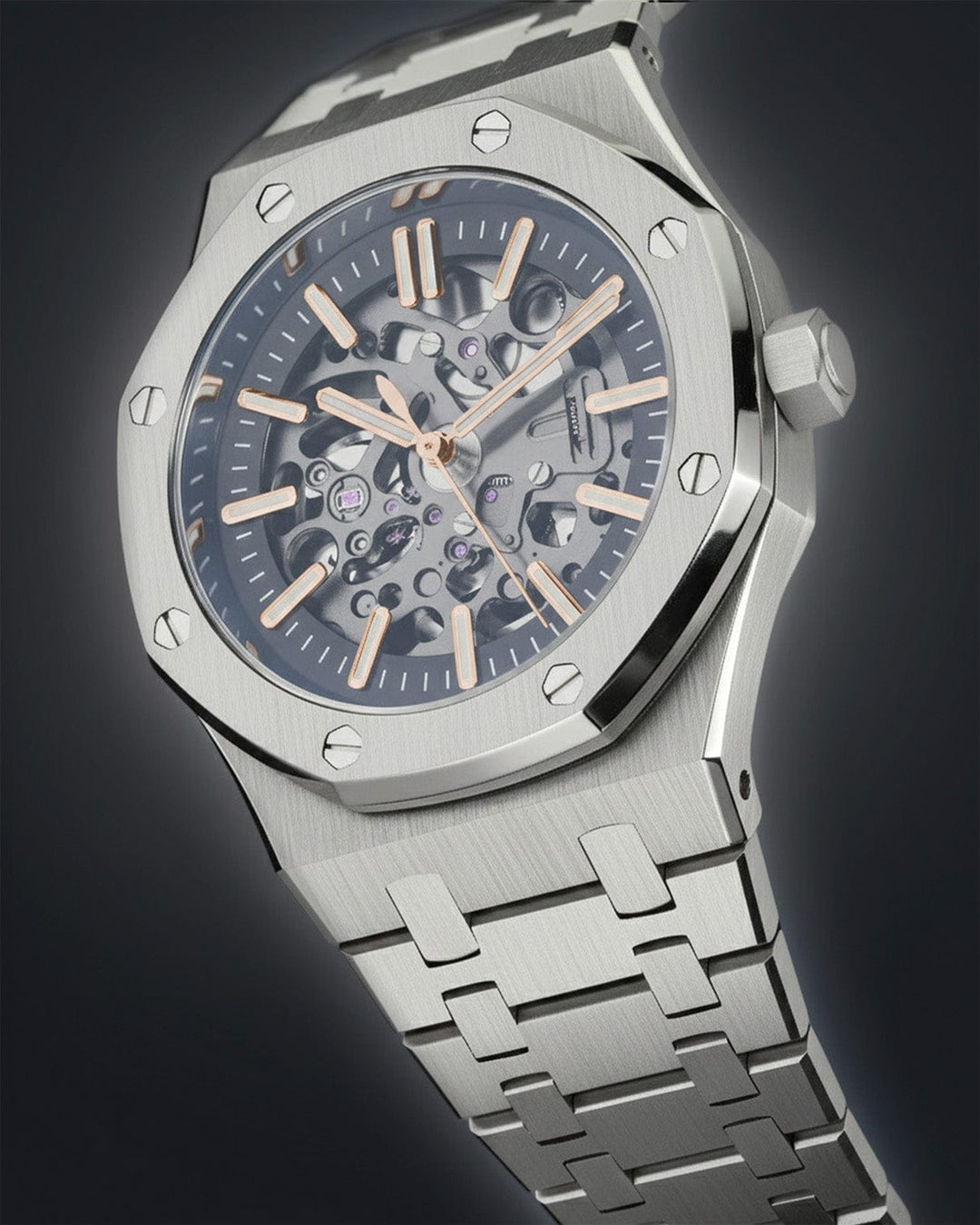Nomods Seiko Mod -  Royal Oak Skeleton 41mm Silver Two-Tone Rose Gold