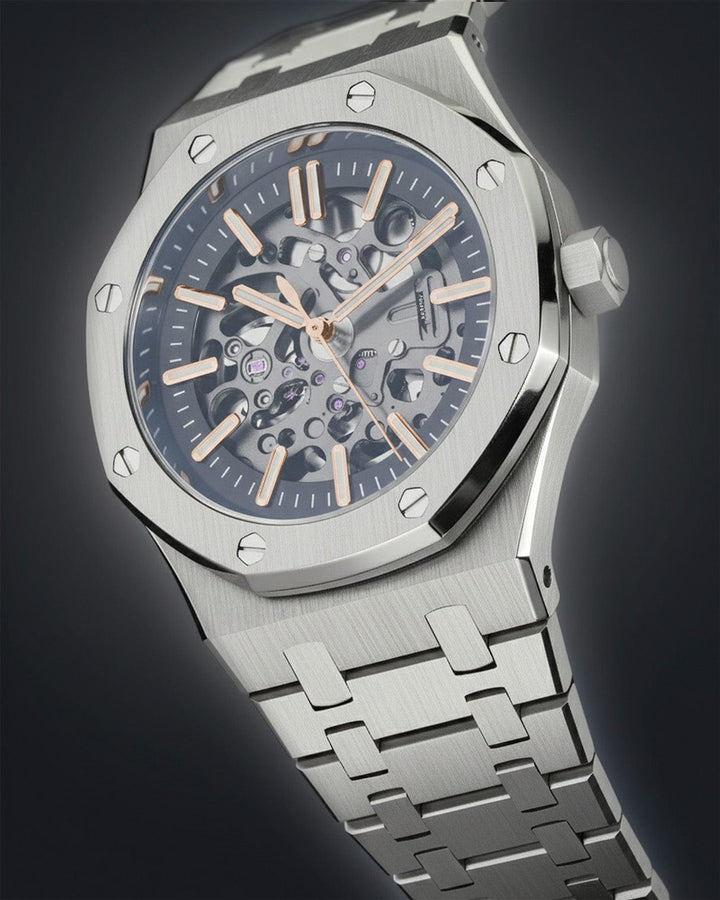 Nomods Seiko Mod -  Royal Oak Skeleton 41mm Silver Two-Tone Rose Gold